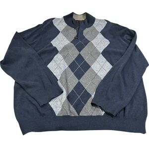 Tasso Elba Blue Argyle 1/4 Zip Pullover Sweater Men's Size‎ XL Cardigan NWOT